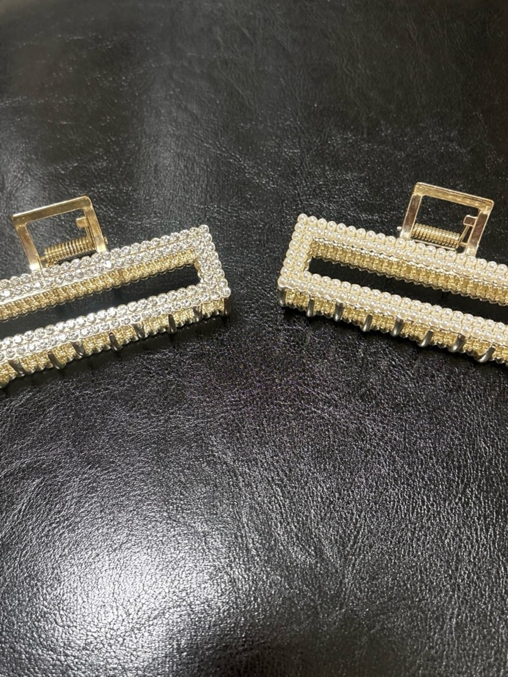 Gold Rhinestone and Pearl Rectangular Hair Clip - Women Accessories